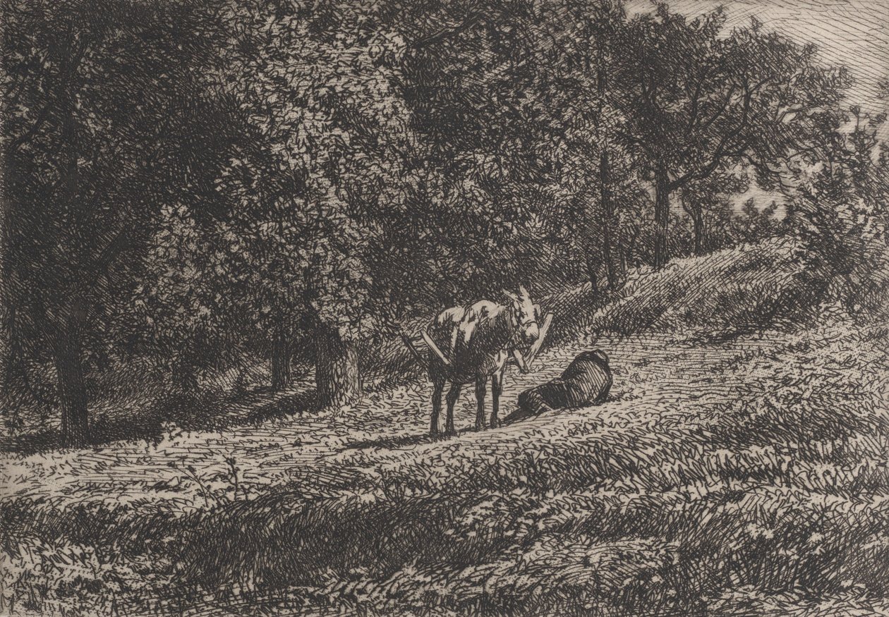 Boomgaard, 1865 door Charles Emile Jacque