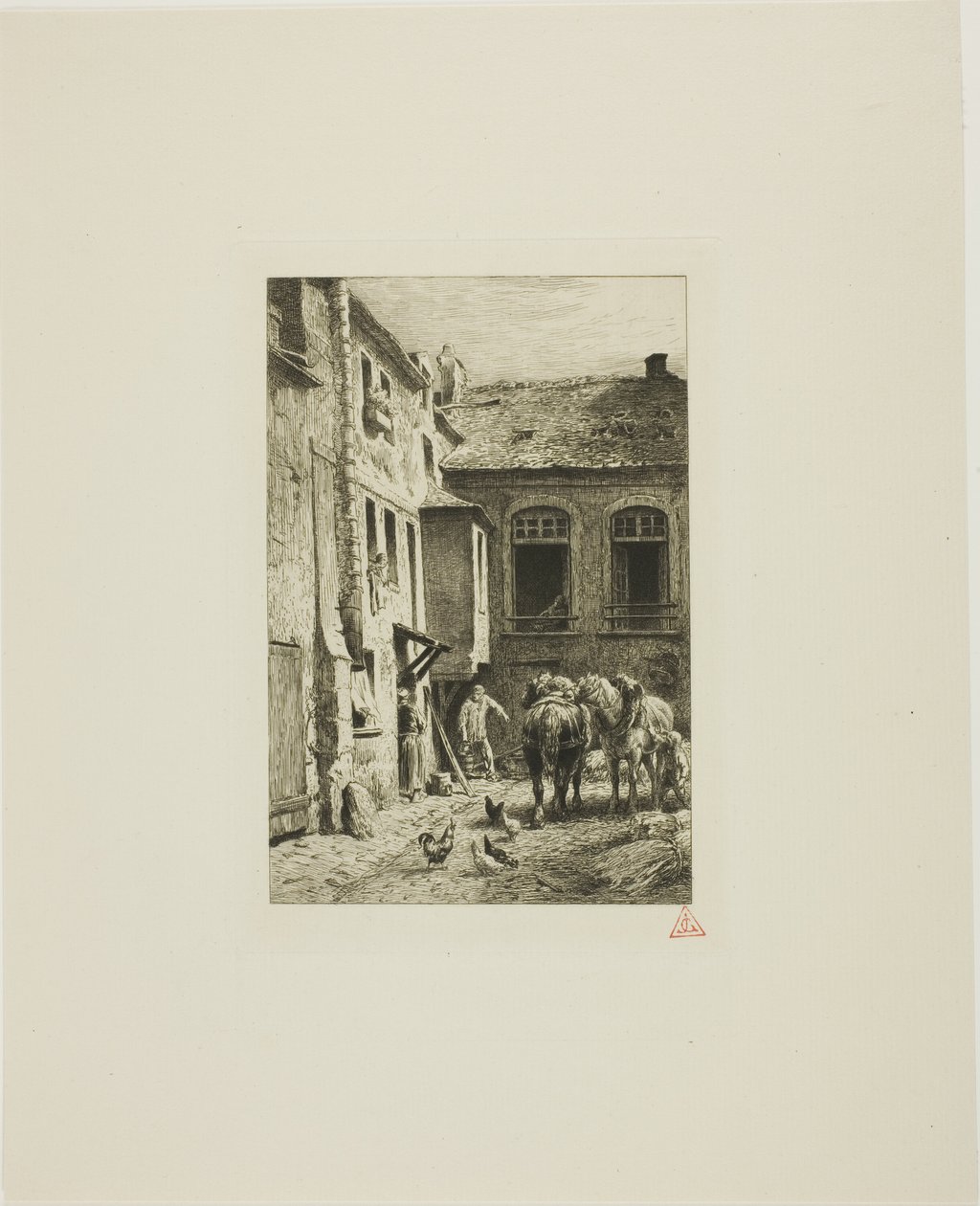 Parijse binnenplaats door Charles Emile Jacque