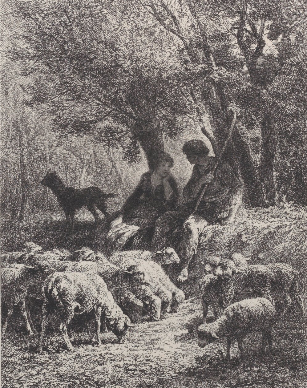 Pastorale scène, 1864 door Charles Emile Jacque