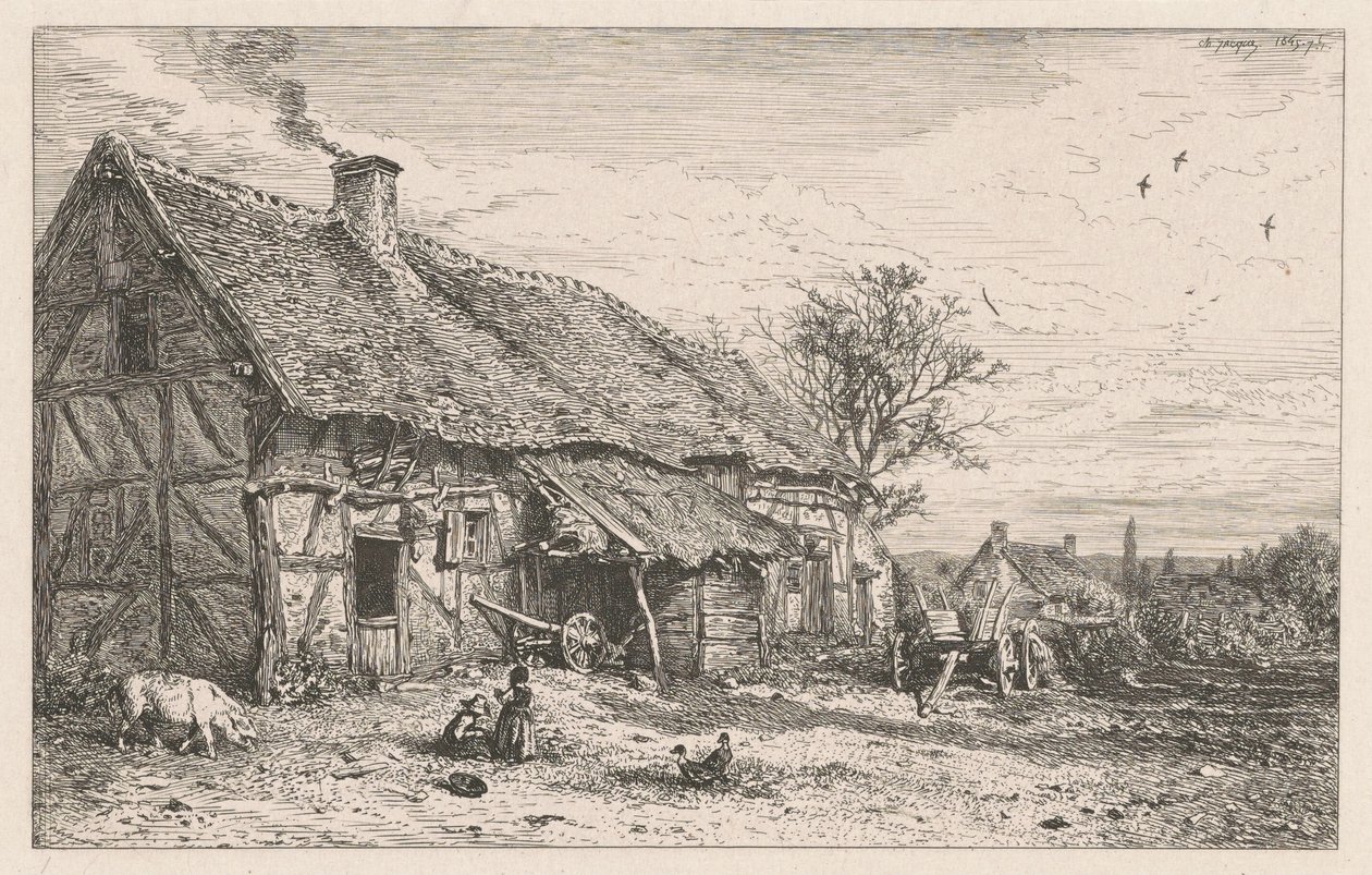 Boerenhuis door Charles Emile Jacque