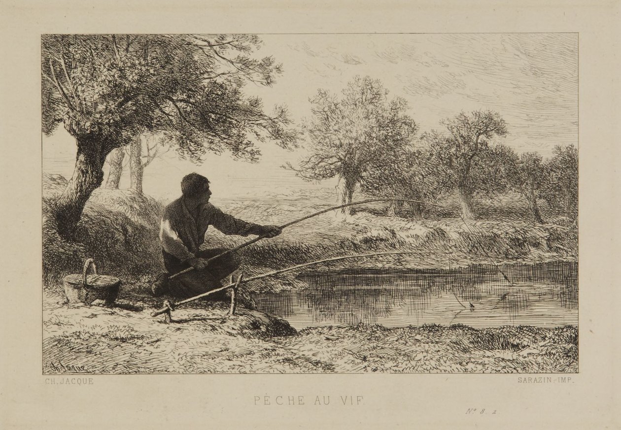 Vissen met levend aas door Charles Emile Jacque