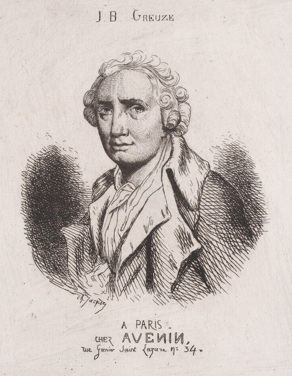 Portret van J.B. Greuze, 19e eeuw door Charles Emile Jacque