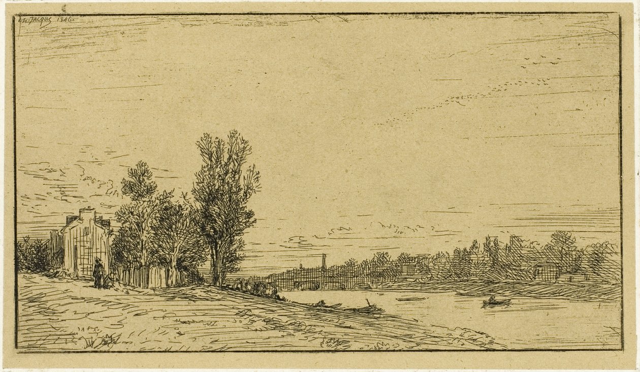 De oevers van een rivier door Charles Emile Jacque