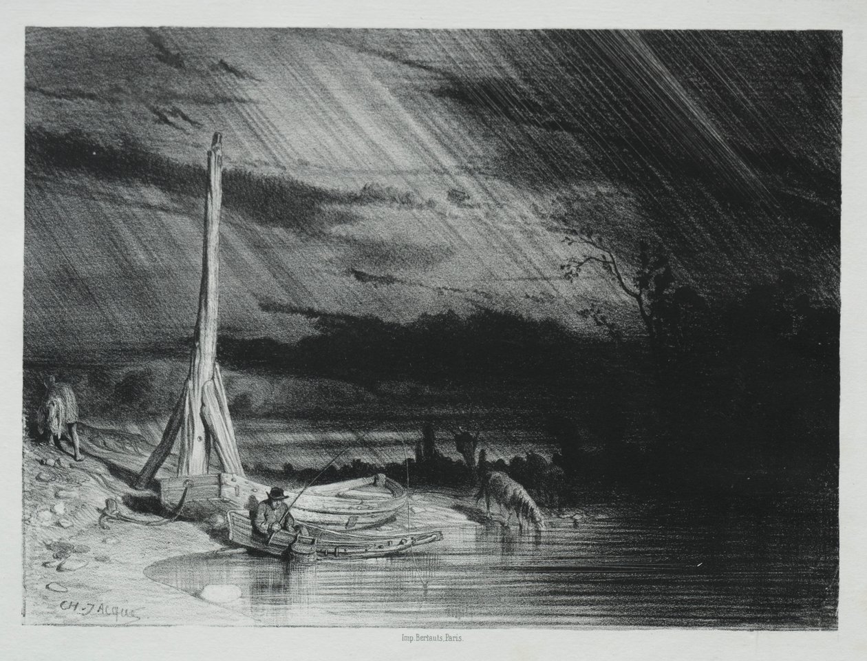 De Visser, Regenachtig Weer, 1847 door Charles Emile Jacque