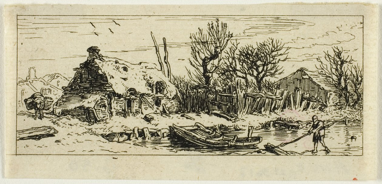De Bevroren Vijver, kleine plaat door Charles Emile Jacque