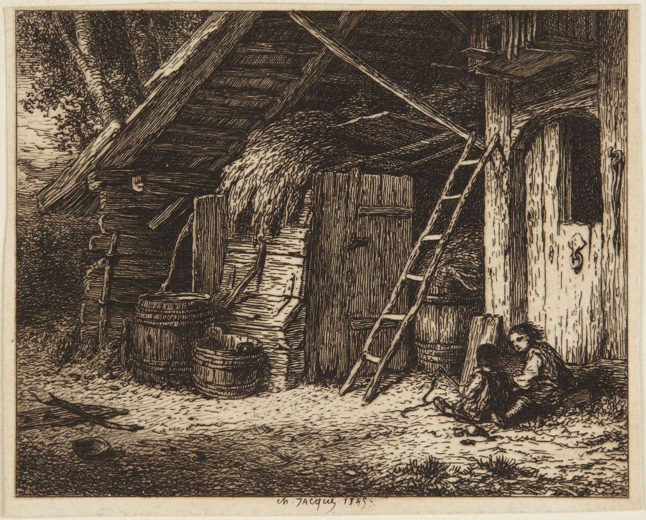 De kippenstreek - 1849 door Charles Emile Jacque