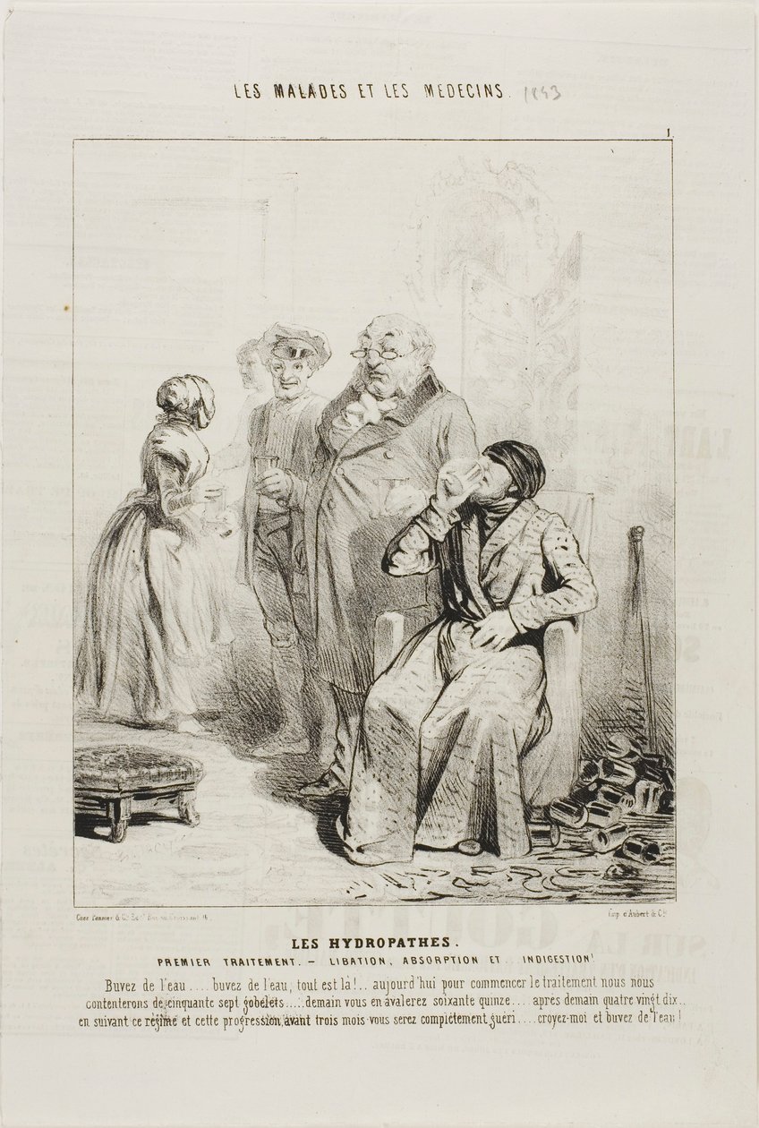 De Hydropaten: Eerste Behandeling (plaat 1) door Charles Emile Jacque