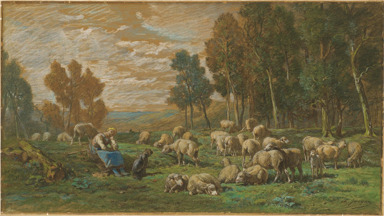De herderin door Charles Emile Jacque