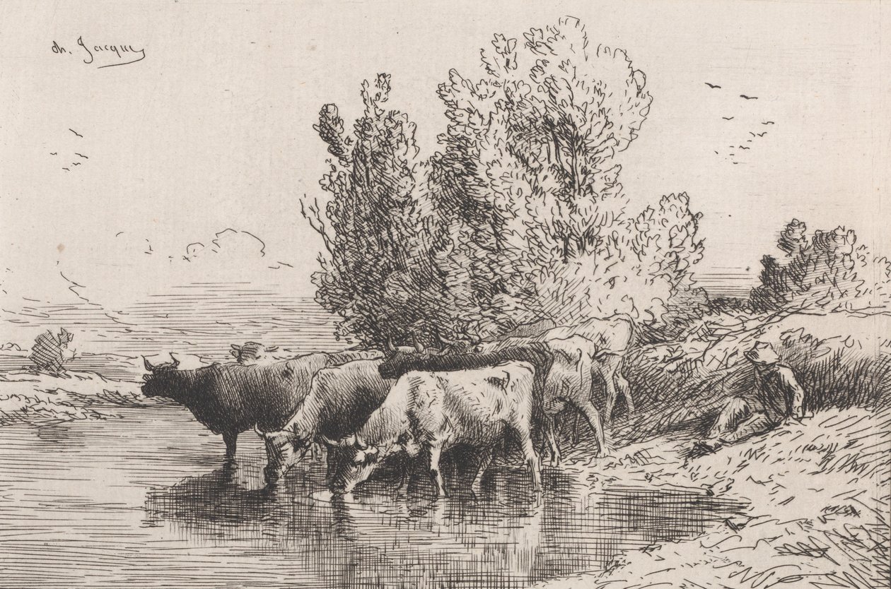 De drinkbak, 1864 door Charles Emile Jacque