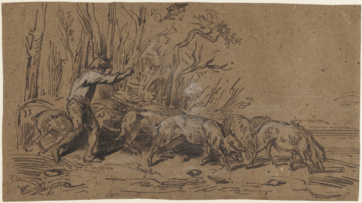 De Truffelverzamelaars door Charles Emile Jacque