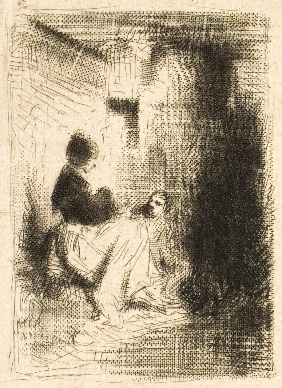 Vrouw en haar kinderen door Charles Emile Jacque