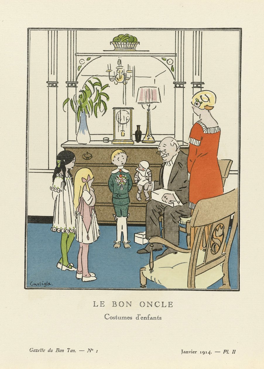 Le Bon Oncle. Kinderkostuums uit La Gazette du Bon Ton, pub. 1914 door Charles Emile called Carlegle Egli