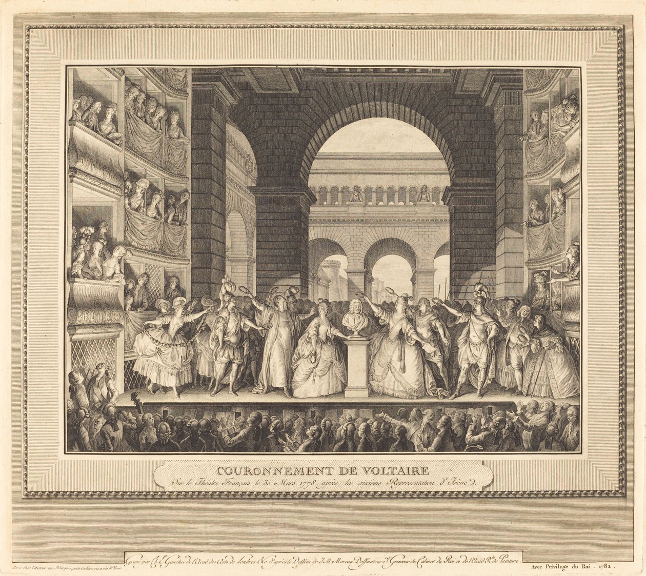 De Kroning van Voltaire door Charles Etienne Gaucher after Jean Michel Moreau