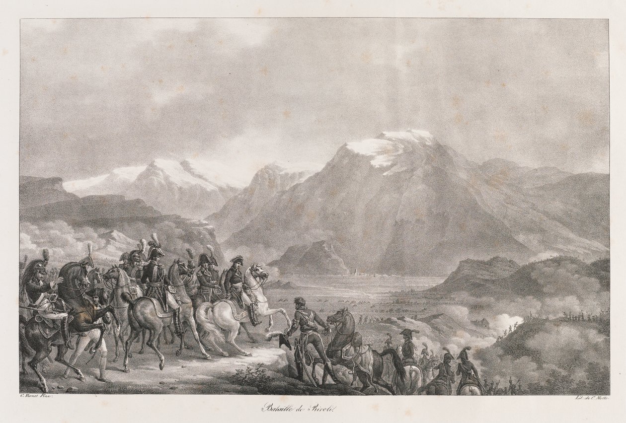 Slag bij Rivoli, begin 19e eeuw (litho) door Charles Etienne Pierre Motte