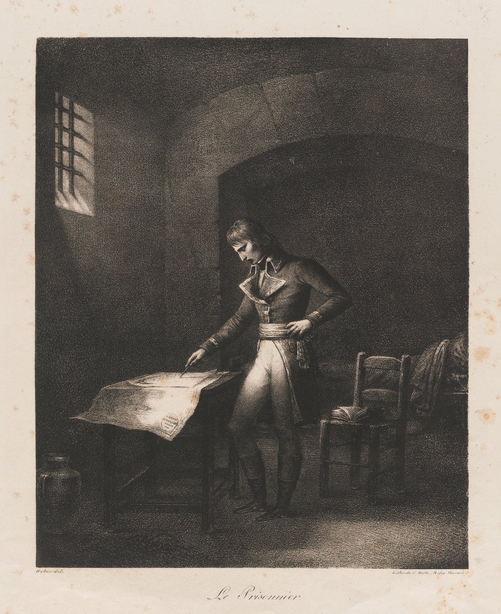 De Gevangene, begin 19e eeuw (litho) door Charles Etienne Pierre Motte