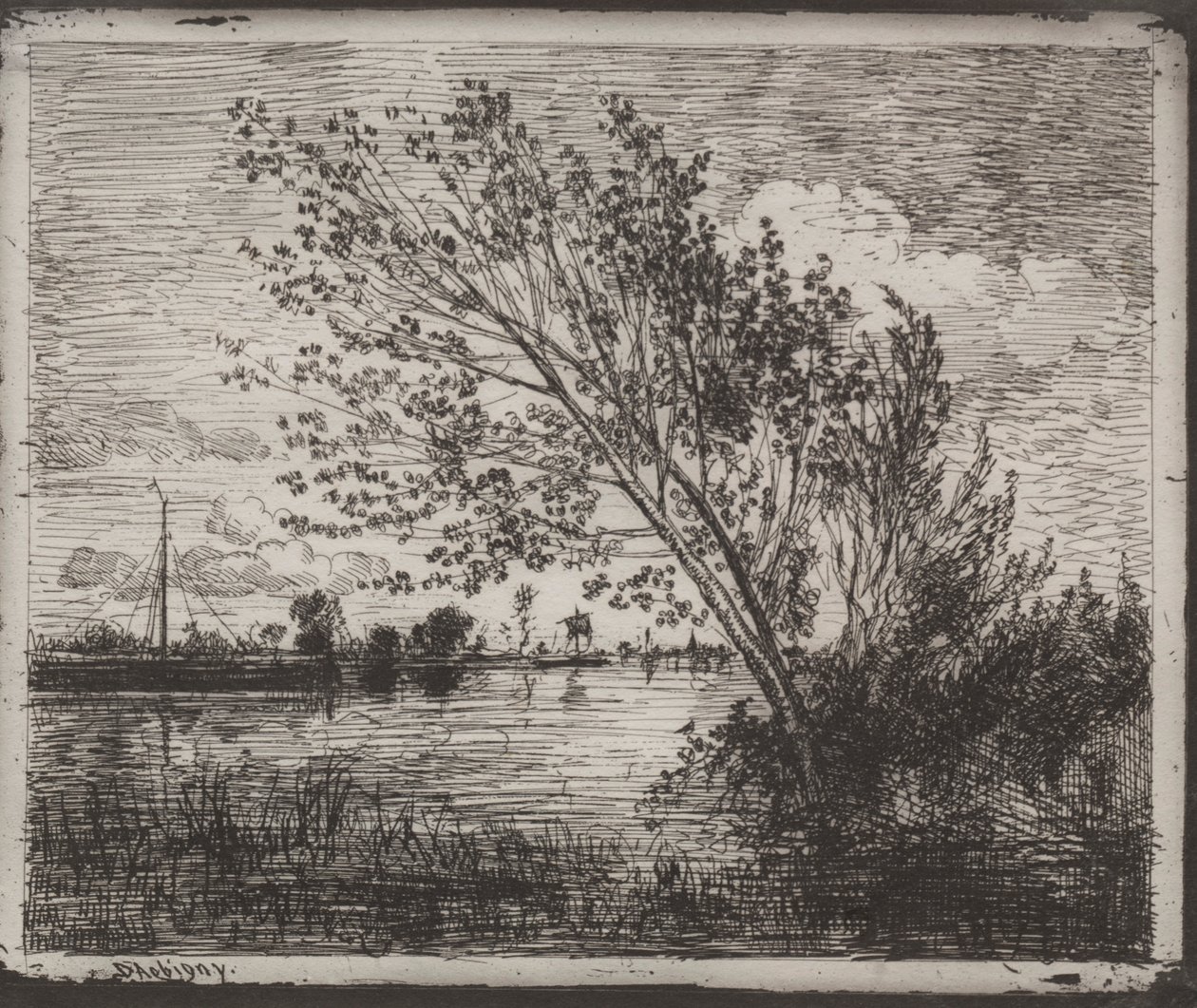 Een cluster van elzen, originele indruk 1862, gedrukt in 1921 door Charles Francois Daubigny