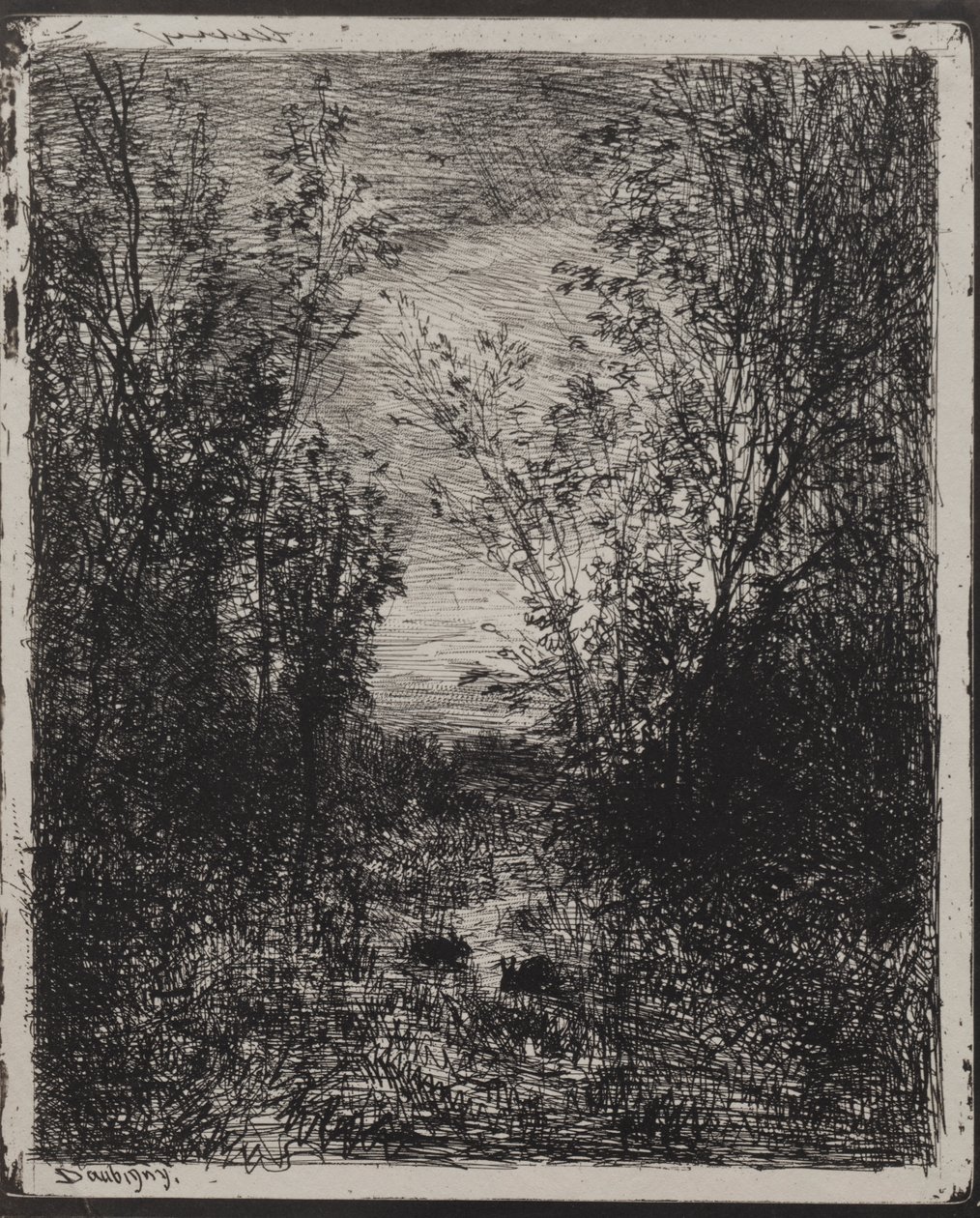 Een stroom in een open plek door Charles Francois Daubigny