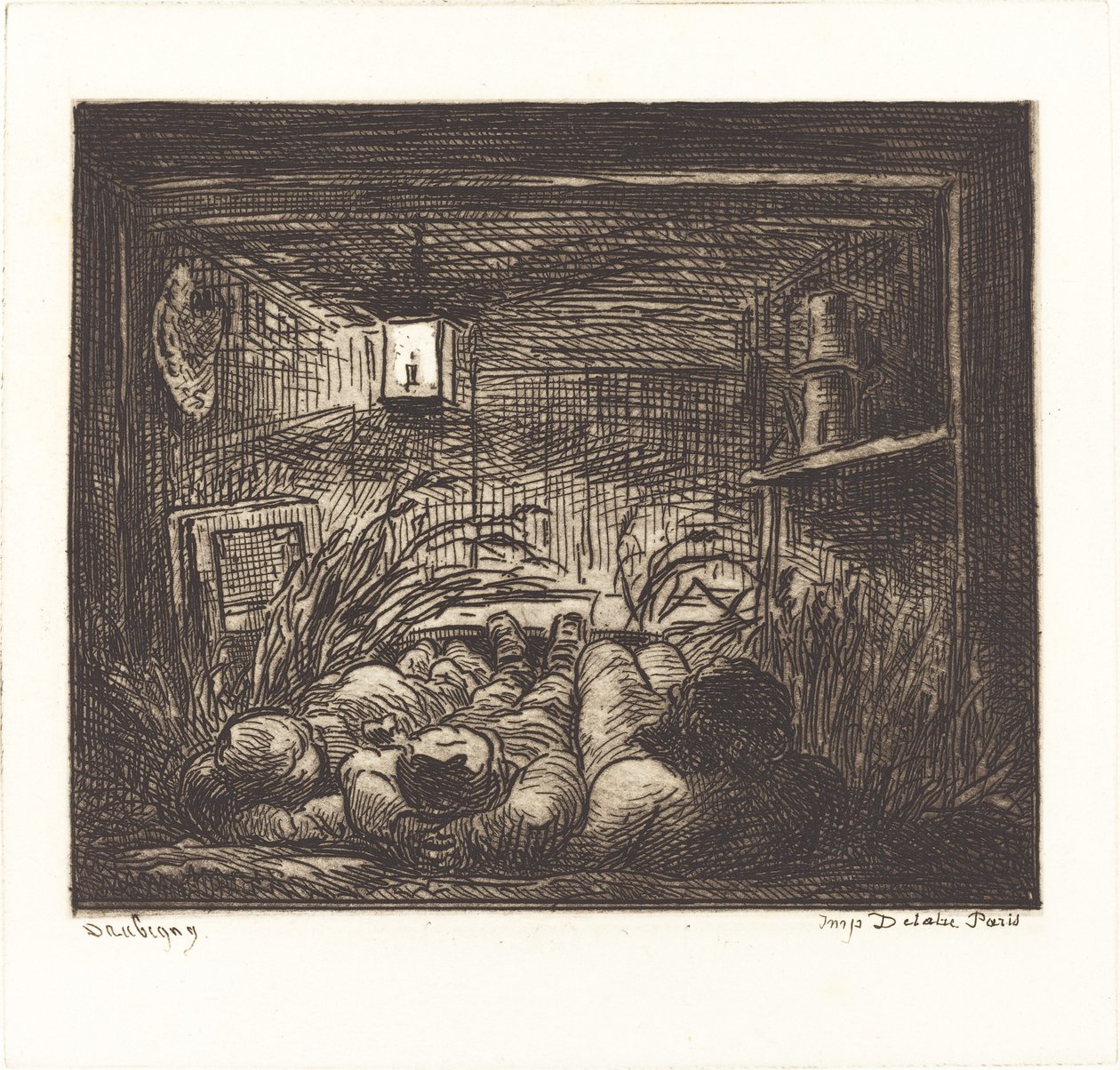 Slapend aan boord van de Bottin door Charles Francois Daubigny