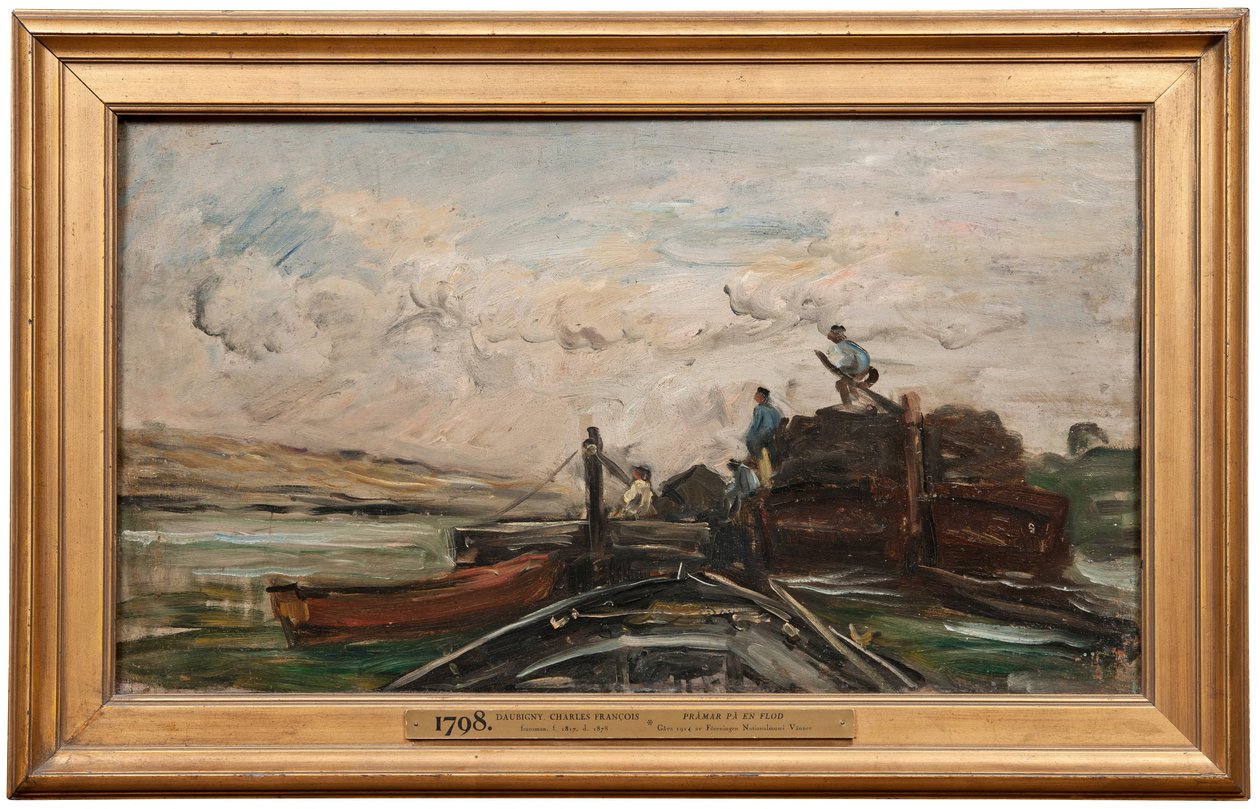 Lastkähne auf einem Fluss door Charles Francois Daubigny