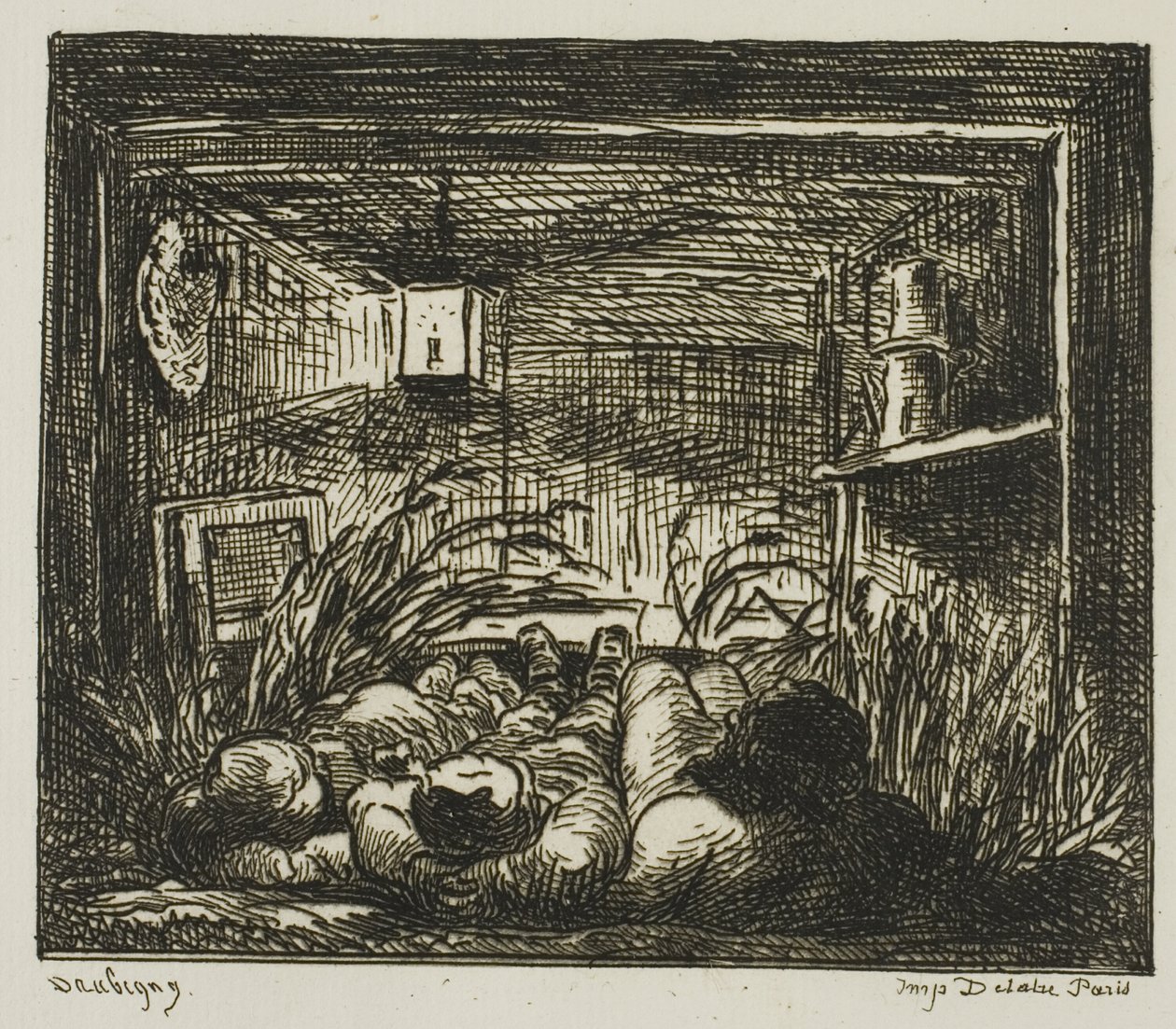 Slapen op de boot (Nacht op de boot) door Charles Francois Daubigny
