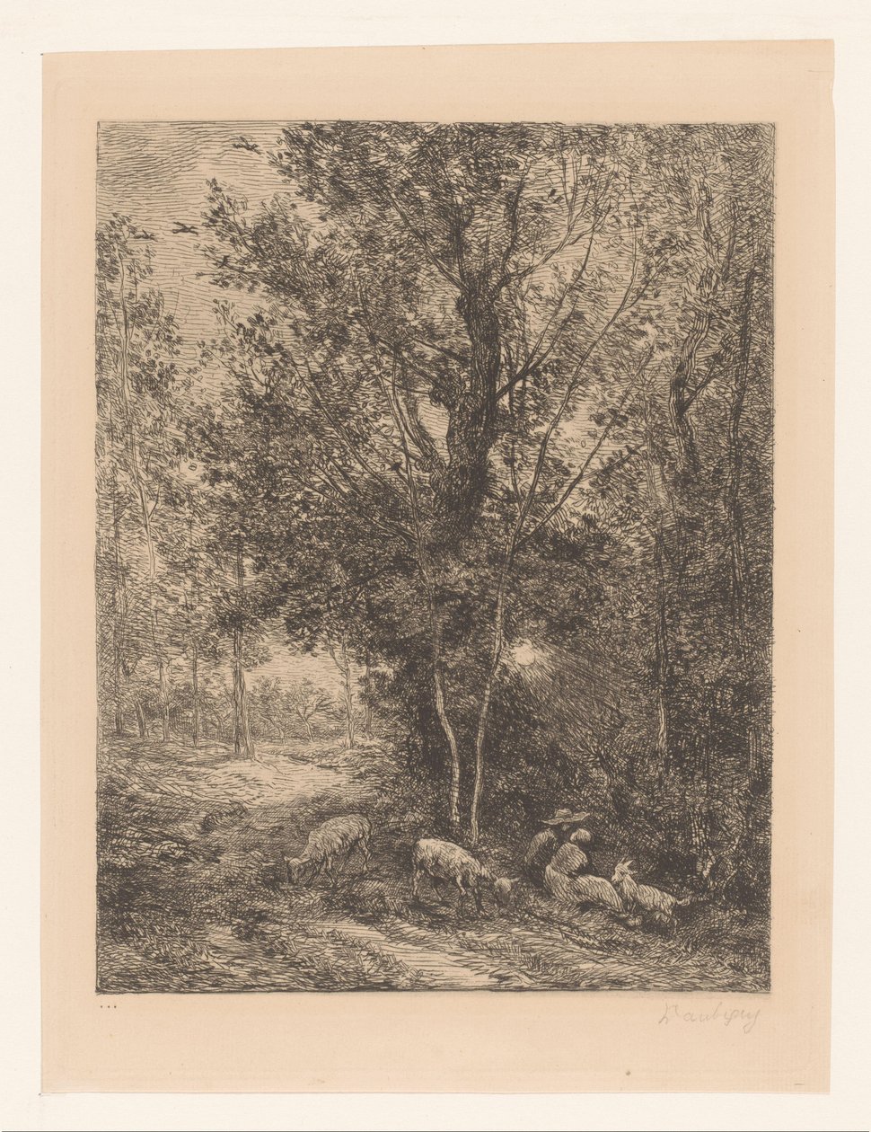 Bos met rustende geitenhoeders door Charles Francois Daubigny