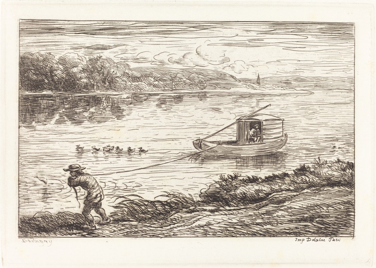 Kajuitjongen trekt aan het touw door Charles Francois Daubigny