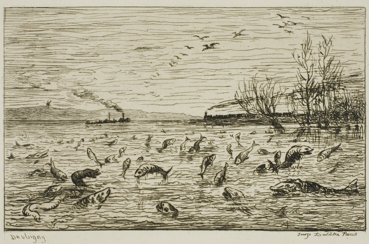 Viering van de vis bij het vertrek van de scheepsjongen (De vis) door Charles Francois Daubigny