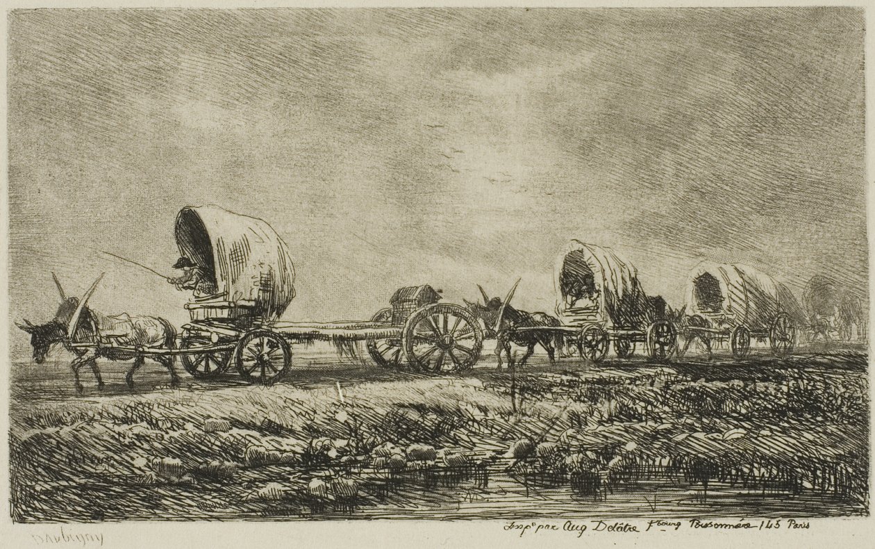 Overdekte wagens (Souvenir van de Morvan) door Charles Francois Daubigny