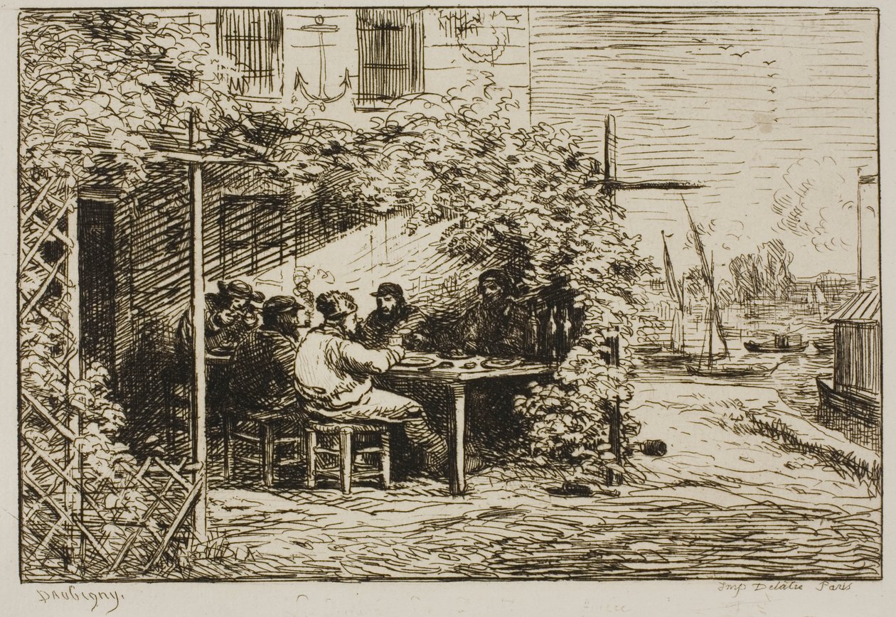 Vertrekontbijt in Asnières door Charles Francois Daubigny