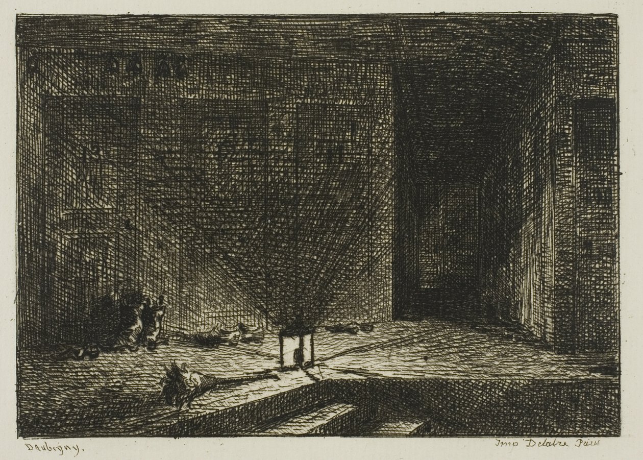 Interieur van een Herberg (De Gang van een Herberg) door Charles Francois Daubigny
