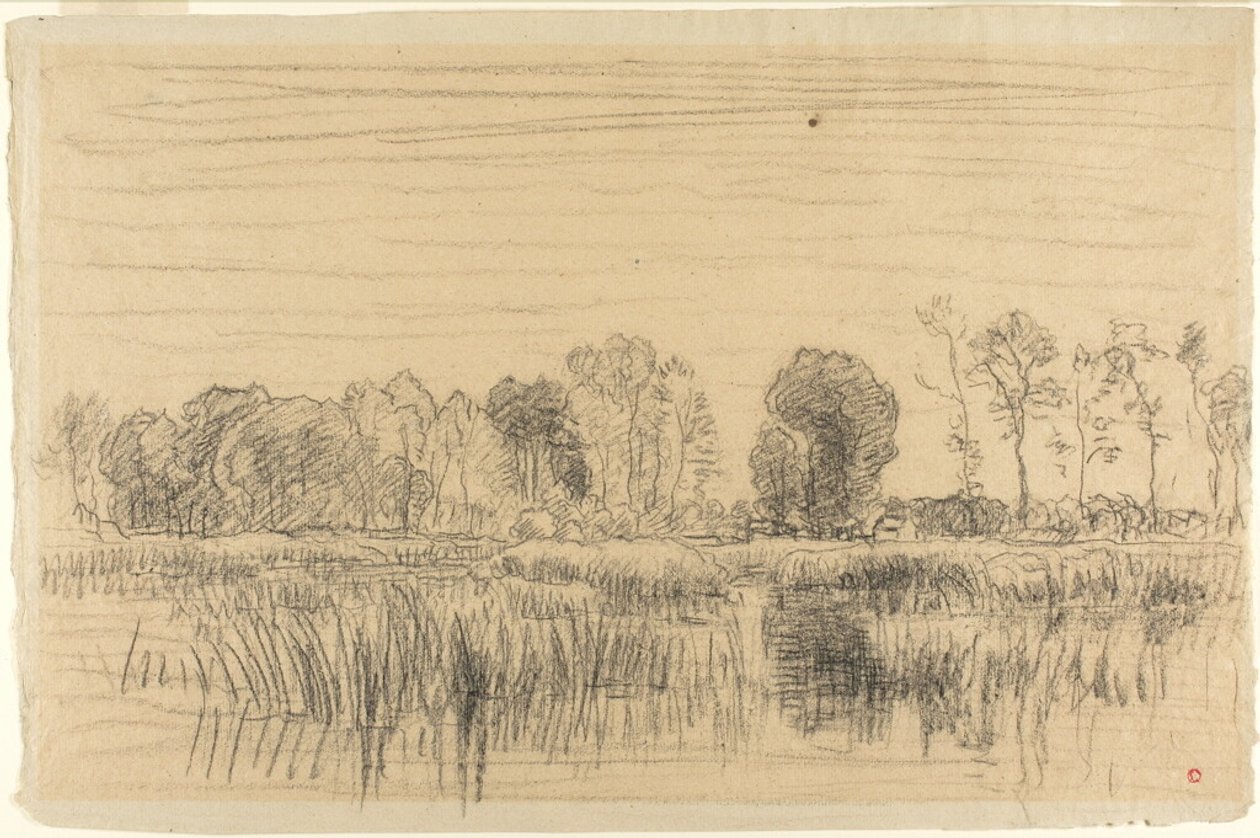 Moeras en boomscherm door Charles Francois Daubigny