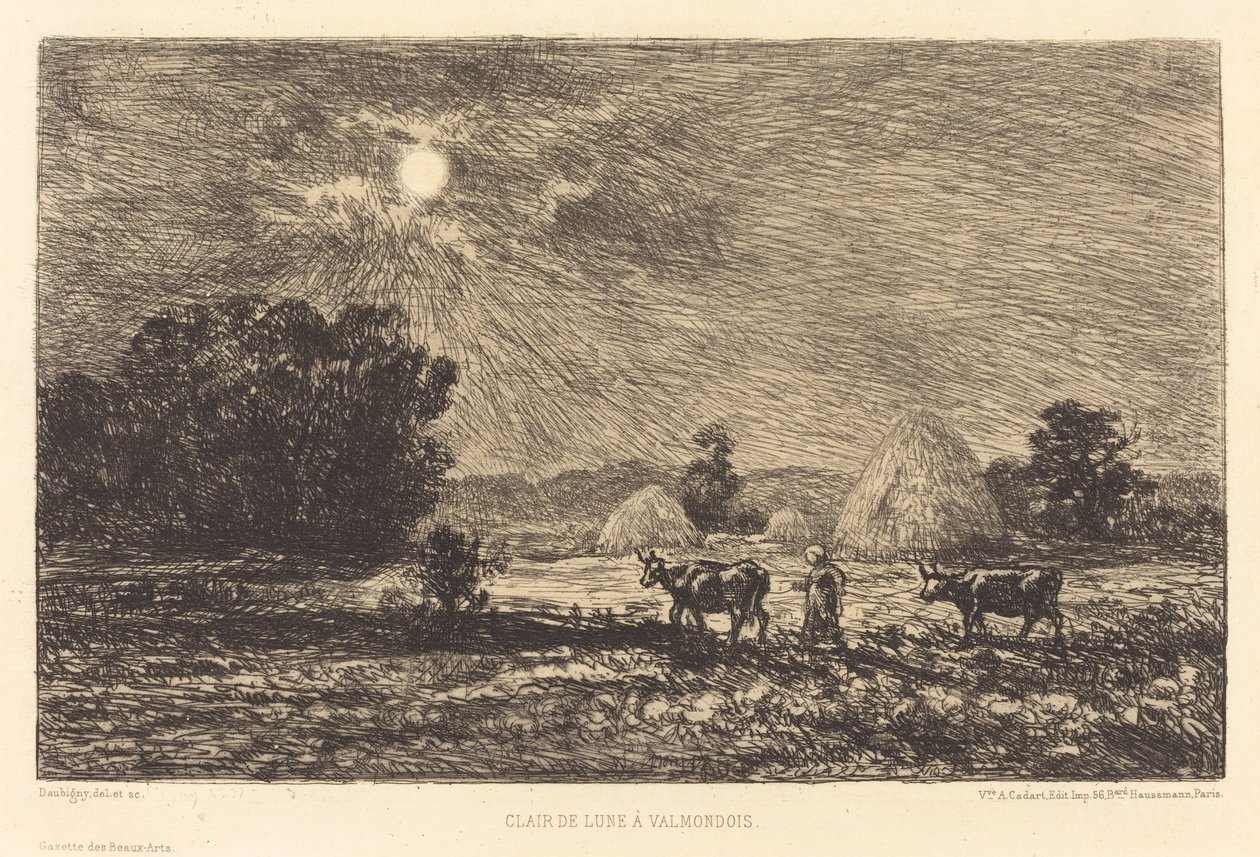 Maanlicht in Valmondois (Clair de lune a Valmondois) door Charles Francois Daubigny