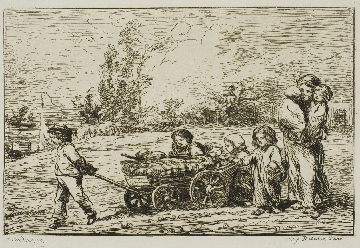 Verhuizen met de wagen (De inboedel van de boot) door Charles Francois Daubigny