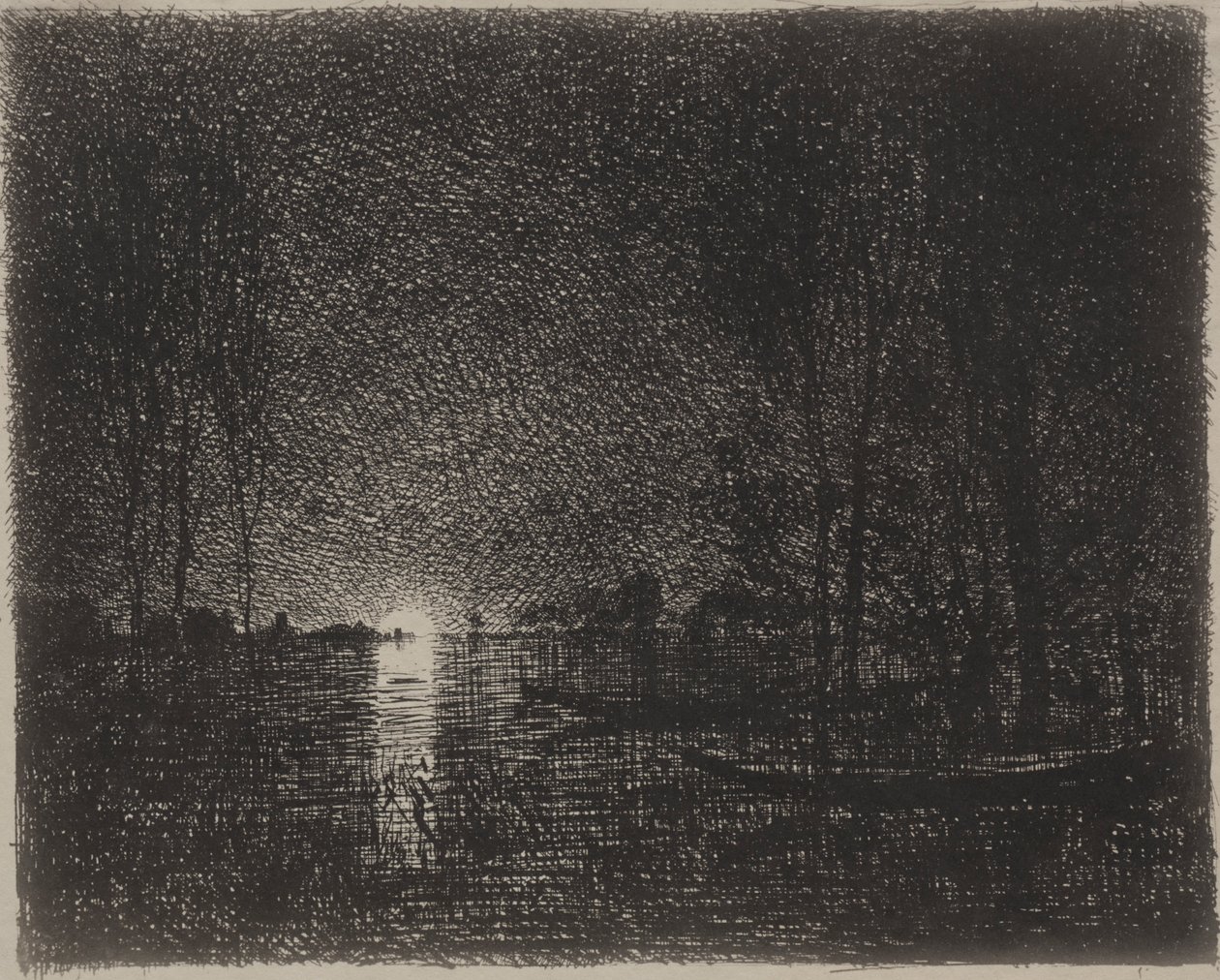Nachtstuk, originele indruk 1862, gedrukt in 1921 door Charles Francois Daubigny