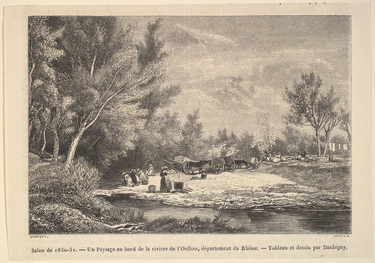 Salon van 1850-51. Landschap langs de oevers van de rivier Oullins, 1850-51 door Charles Francois Daubigny