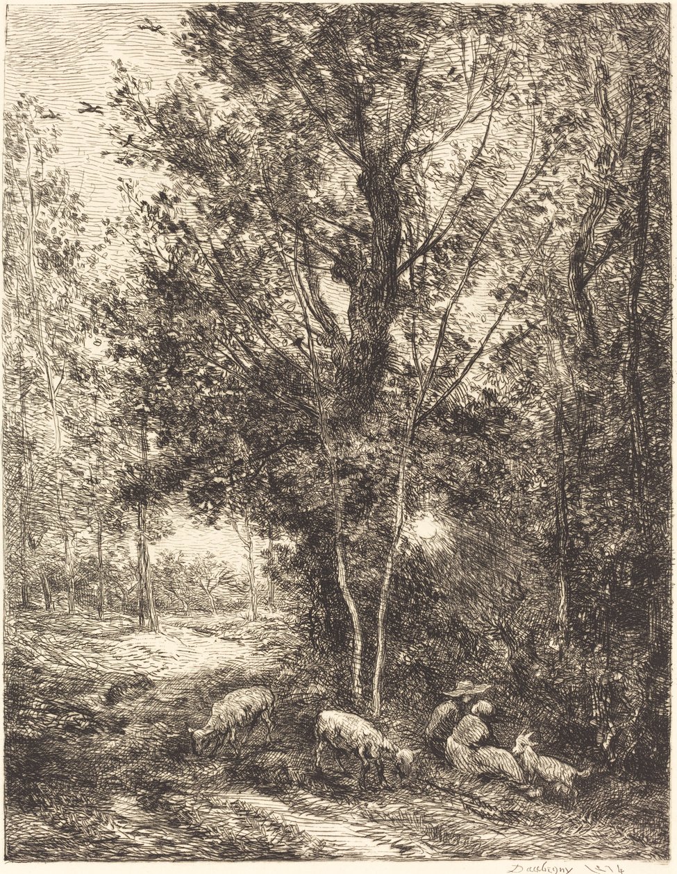 Herder en herderin (Le Berger et la bergère) door Charles Francois Daubigny