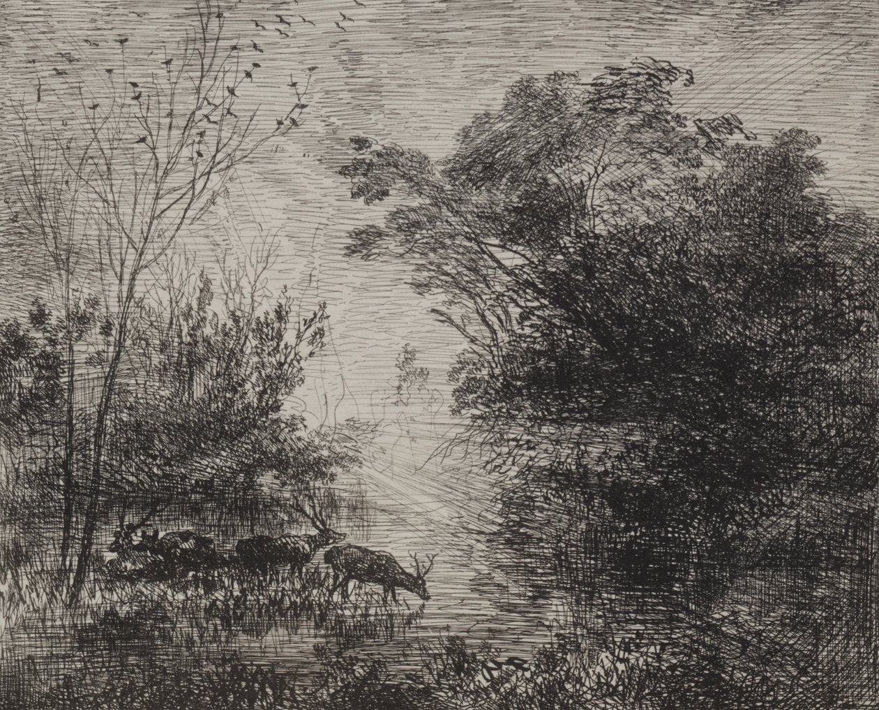 Herten door Charles Francois Daubigny