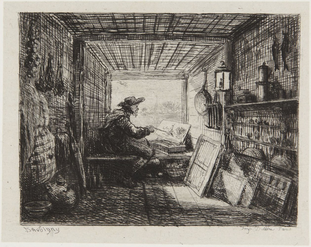 Het atelierbootje door Charles Francois Daubigny