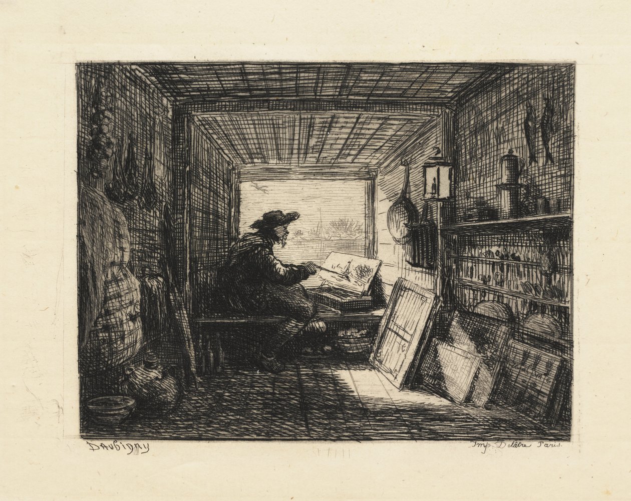 De bootstudio door Charles Francois Daubigny