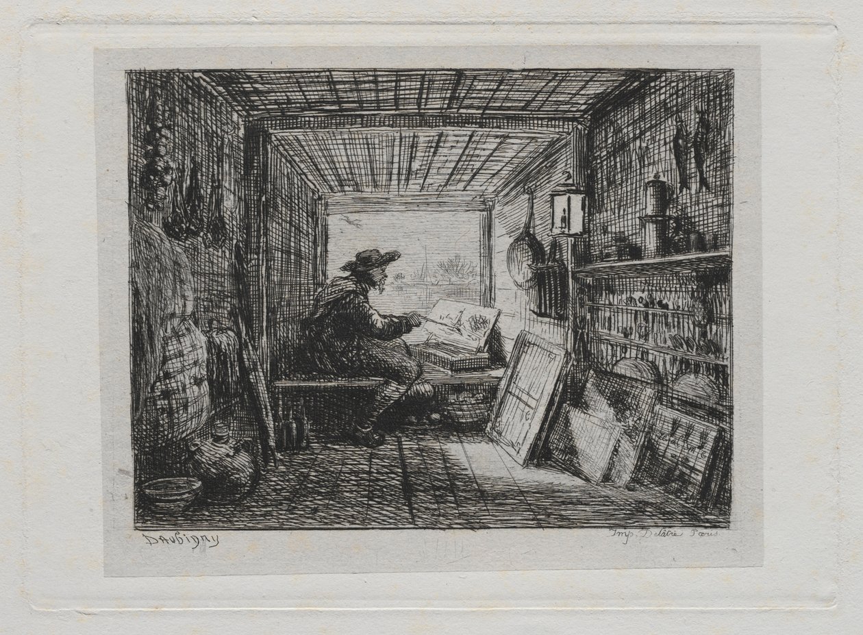De boottocht: De studio op de boot door Charles Francois Daubigny