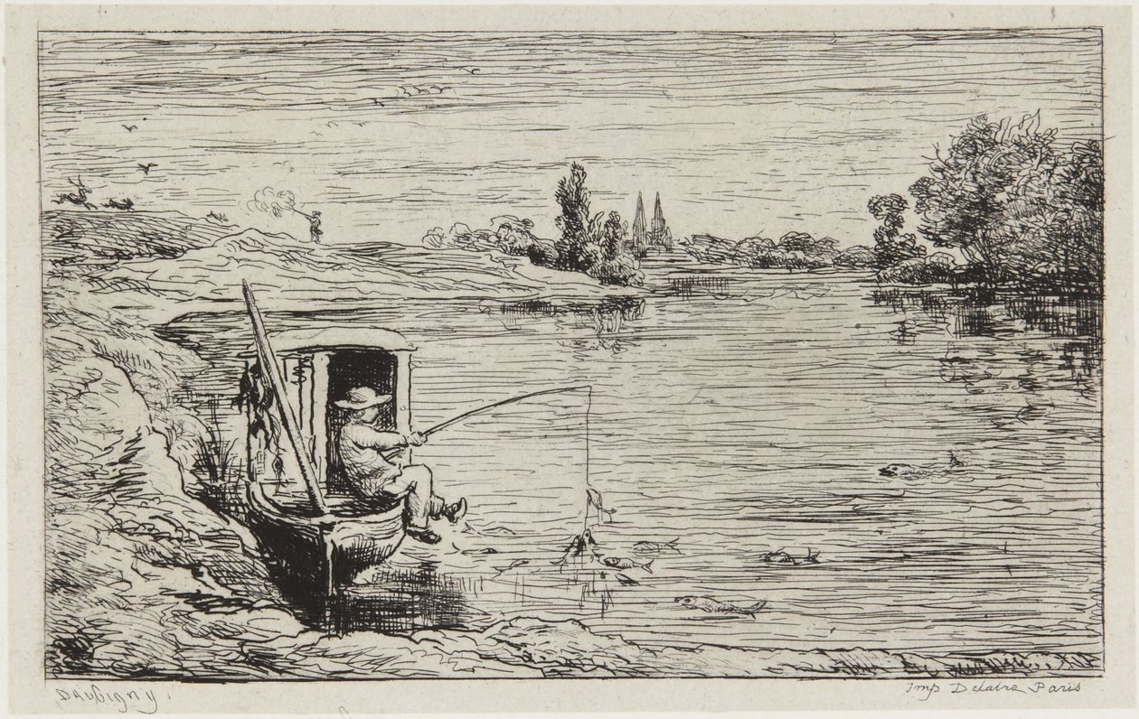 De scheepsjongen die vist door Charles Francois Daubigny