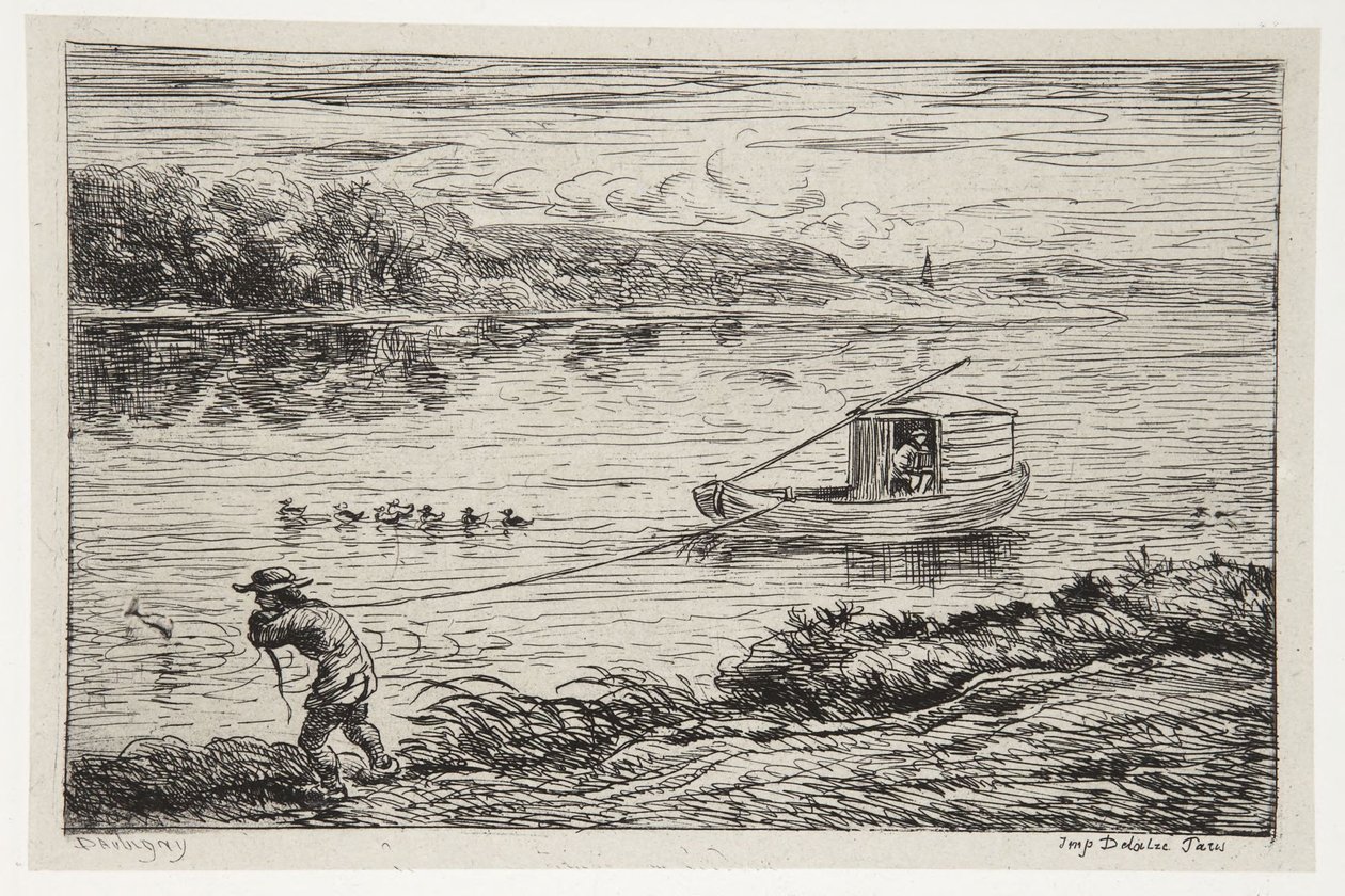De scheepsjongen sleept de lijn door Charles Francois Daubigny