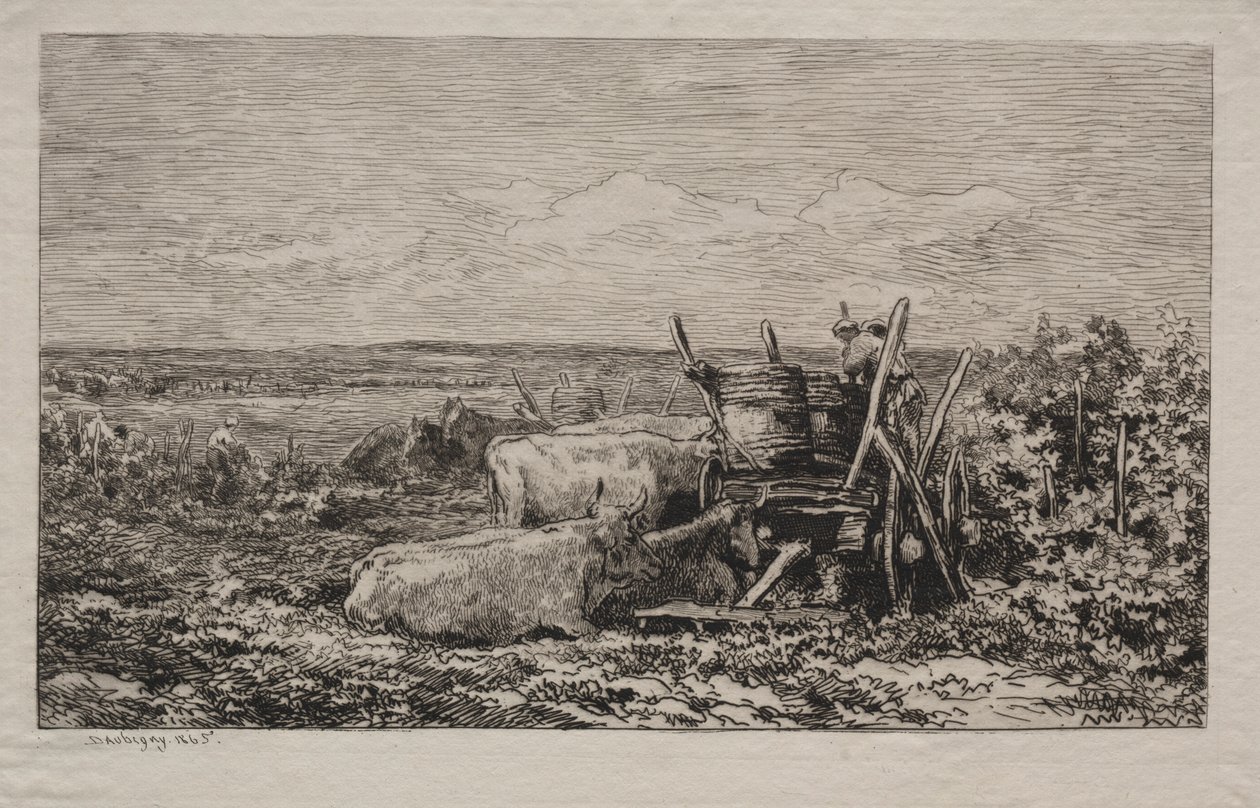 De druivenoogst, 1865 door Charles Francois Daubigny