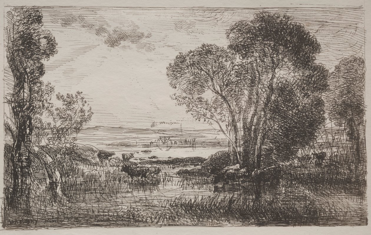 De hydraulische machine, originele indruk door Charles Francois Daubigny