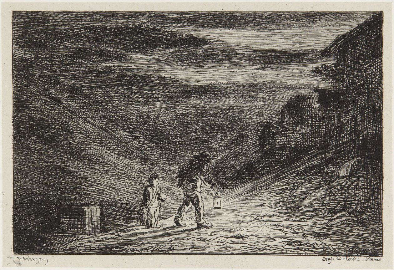 De zoektocht naar een herberg door Charles Francois Daubigny