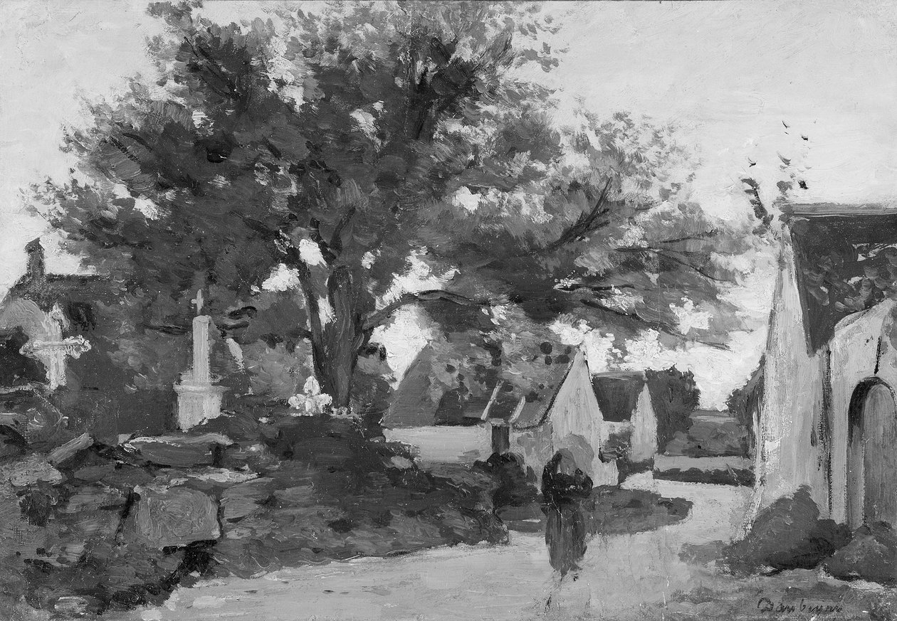Dorp in Bretagne door Charles Francois Daubigny