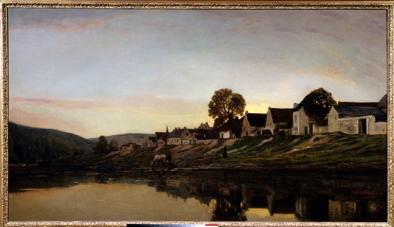 Dorp bij Bonnieres (schilderij door Charles Francois Daubigny, 1861) door Charles Francois Daubigny