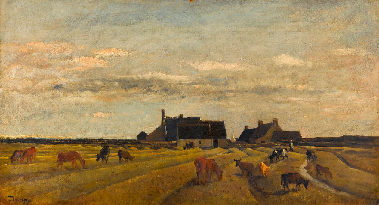 Uitzicht op een boerderij in Kerity, Bretagne door Charles Francois Daubigny