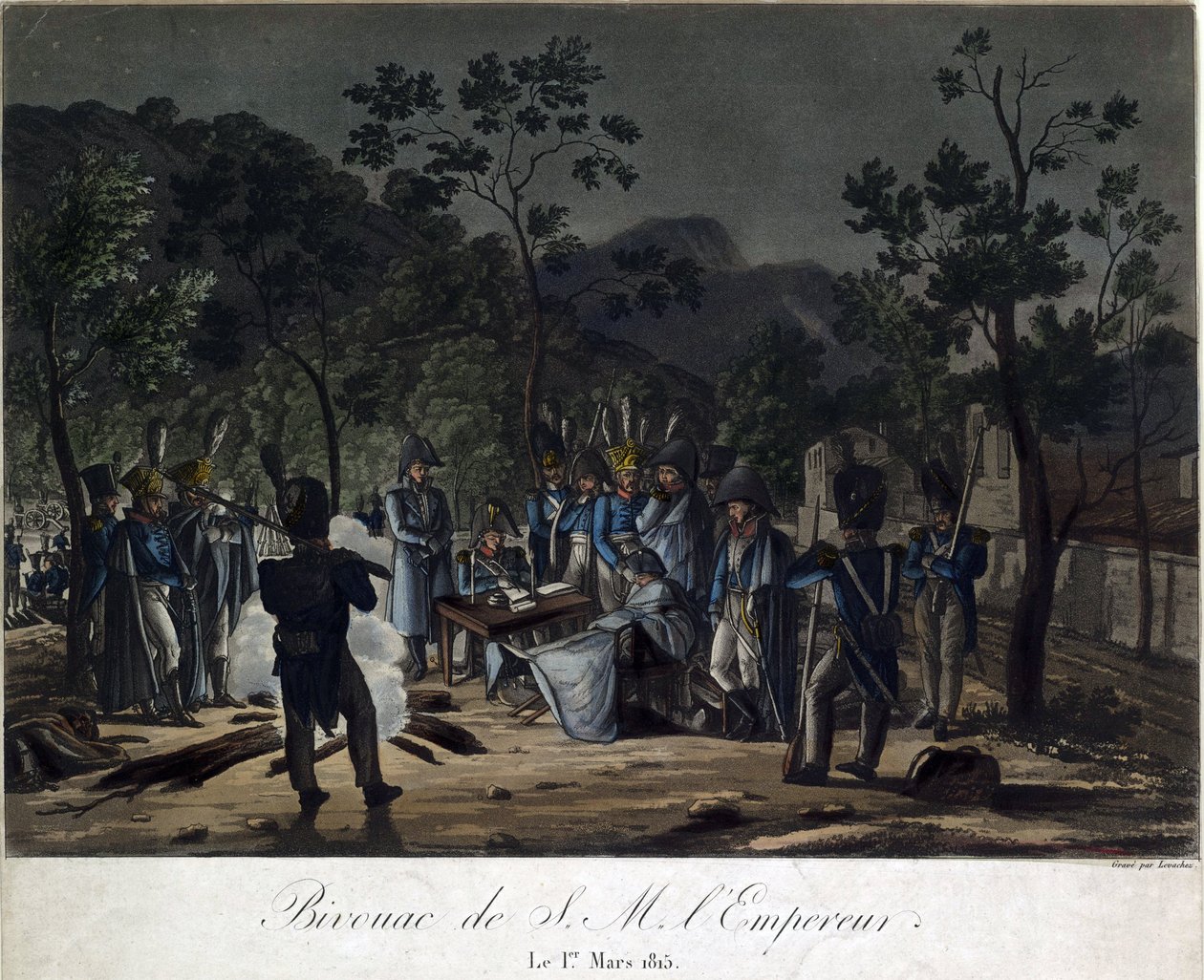 De terugkeer van Napoleon uit Elba. Napoleons bivak in Golfe-Juan op 1 maart 1815 door Charles Francois Gabriel Levachez