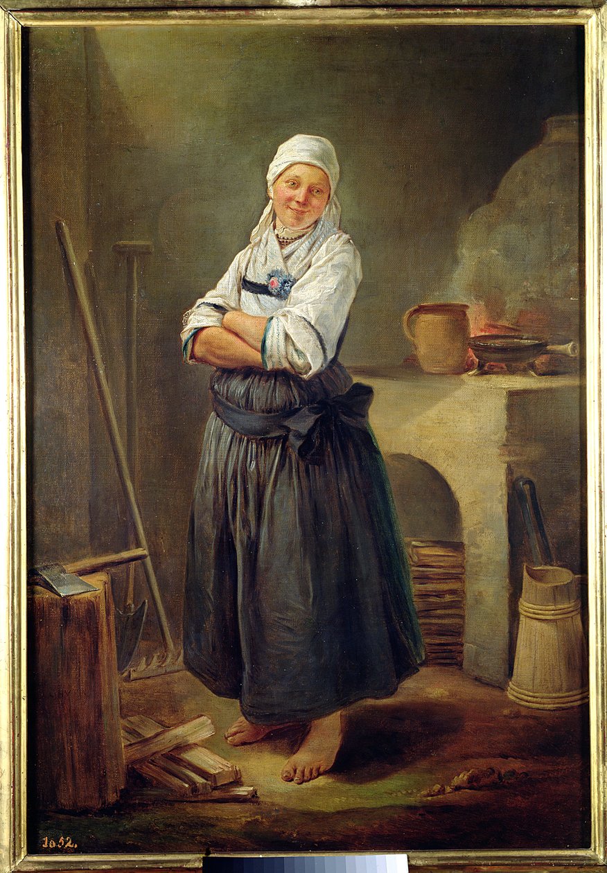 Een Saksische dorpsbewoner in haar keuken door Charles Francois Hutin